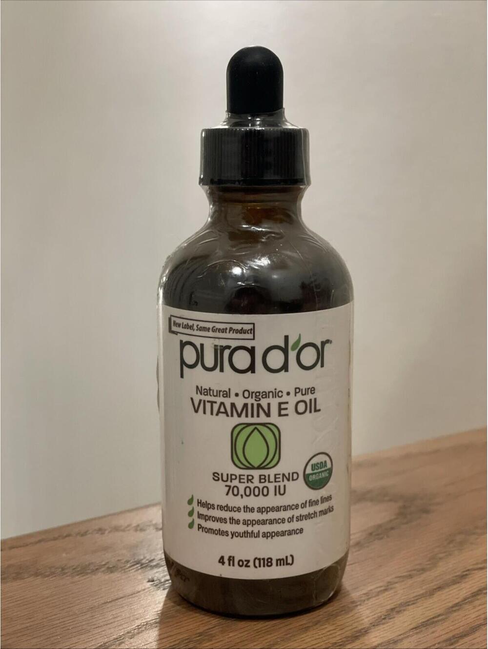PURA D'OR Dor Organic/Pure/Natural Vitamin E Oil Super Blend 70,000 IU 4 fl oz